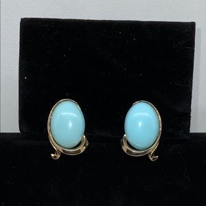 Vintage Monet Turquoise and Gold Clip On Earrings